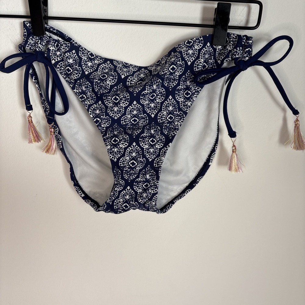 Francesca Swimsuit Bikini Bottoms Large Blue Ruched Butt Tassels